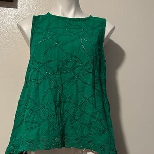 CAbi Green Sleeveless Blouse with Cutout Design